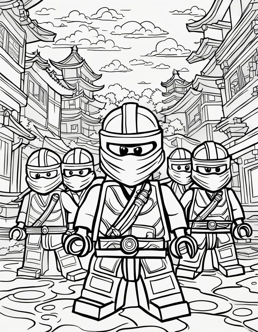 Ausmalbild Ninjago Charaktere zum Ausdrucken