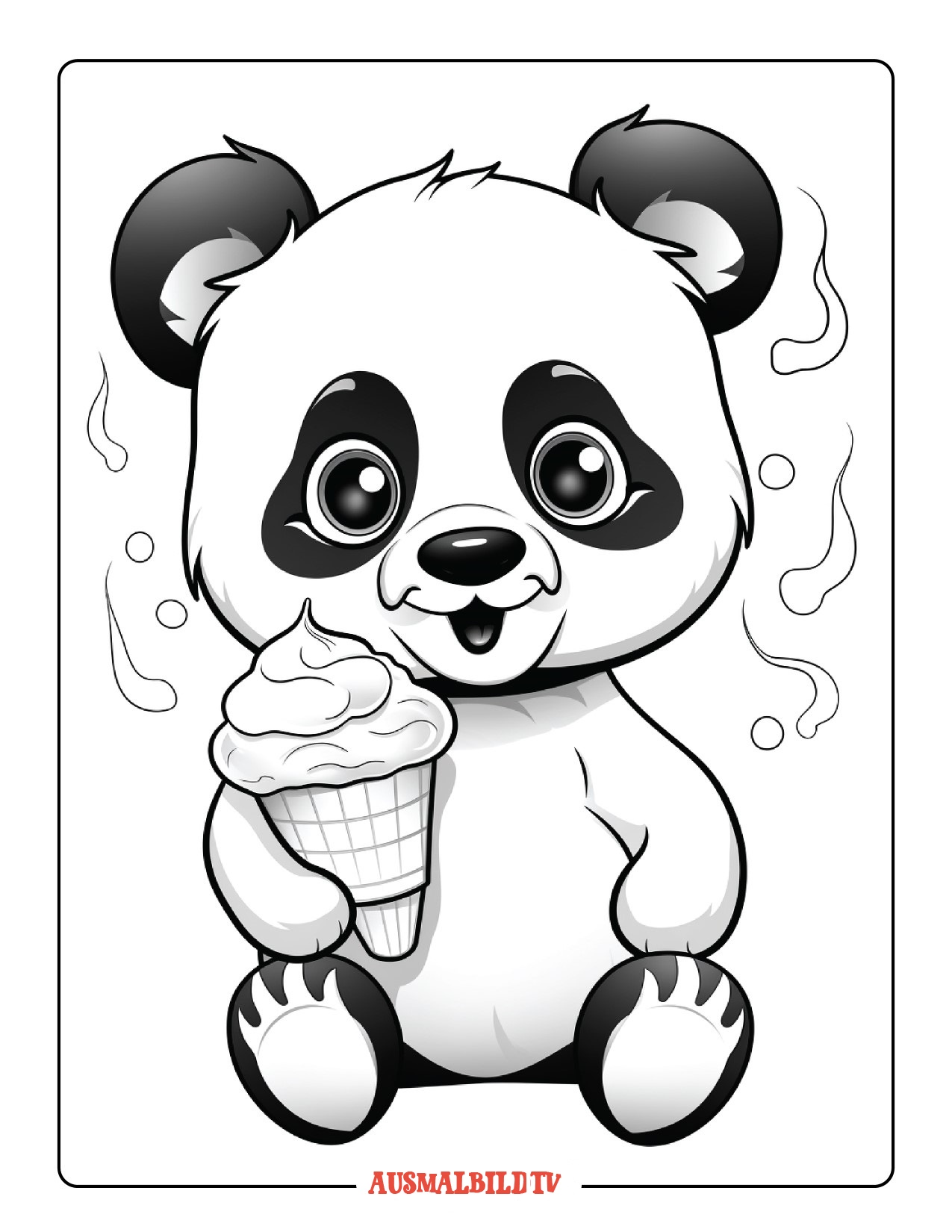 Ausmalbild Panda isst Eis zum Ausdrucken