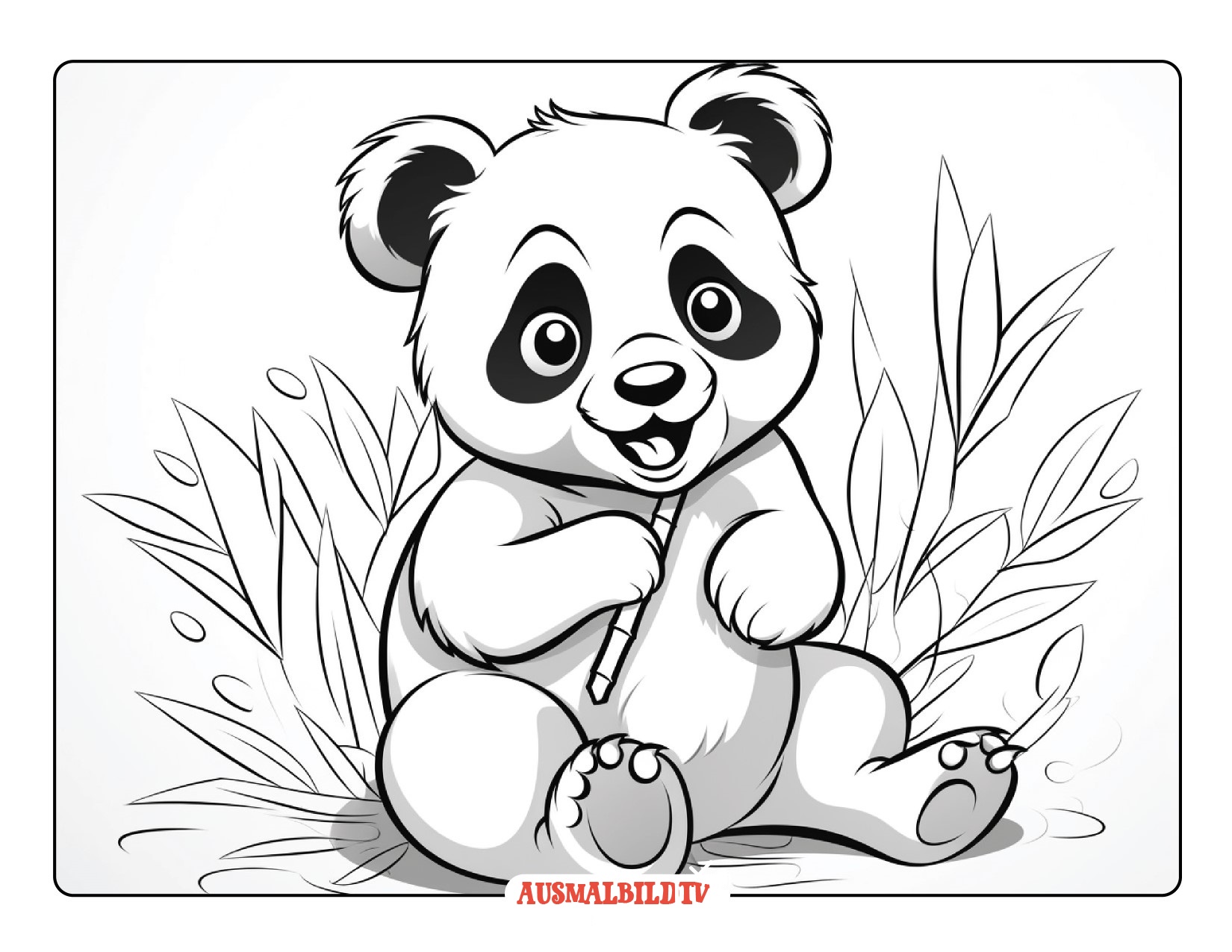 Ausmalbild Panda isst Bambus