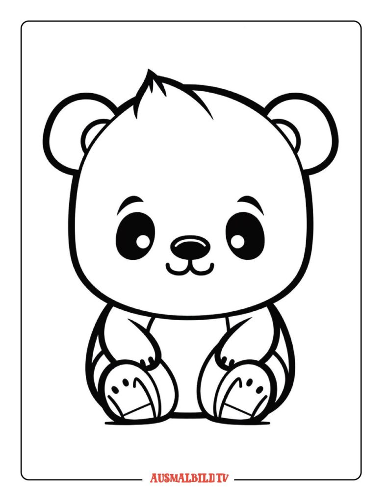 Ausmalbild Kleiner Kawaii Bär für Kinder