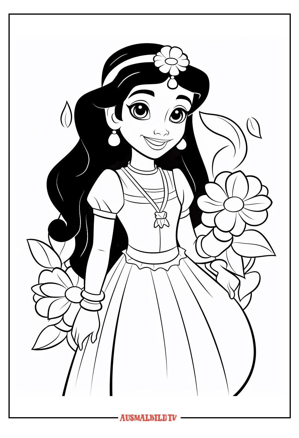 Detaillierte Prinzessin Jasmin Ausmalbild zum Ausdrucken - Disney